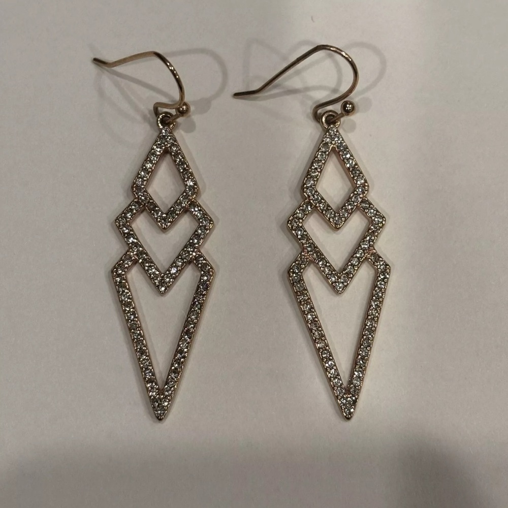 Stella & Dot Rose Gold Pave Geometric Dangle Earrings